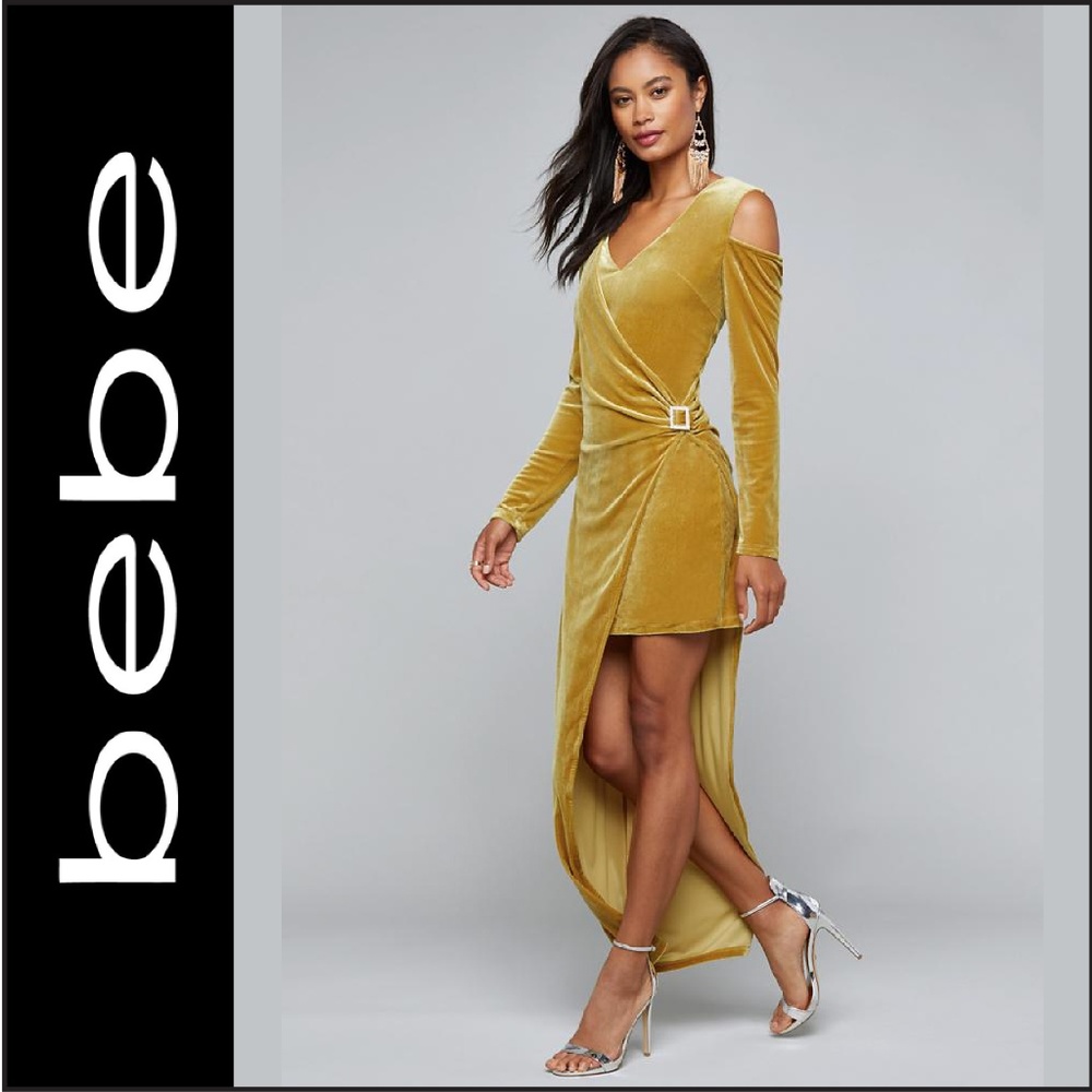 NWT { bebe } Velvet Hi-Lo Wrap Gown